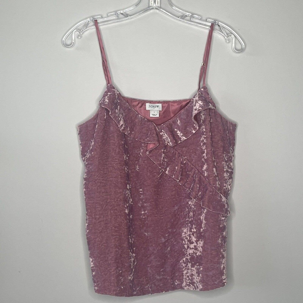 J.CREW Blouse Women's Small Pink Tank Top Mauve Ruffle Crushed Velvet Strappy